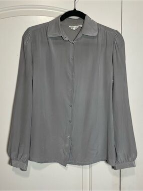 Royal Silk Vtg 100% Silk Women's Gray Button-Front Long-Sleeve Blouse Size 4